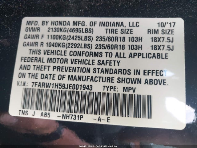 7FARW1H59JE001943 Honda CR-V EX