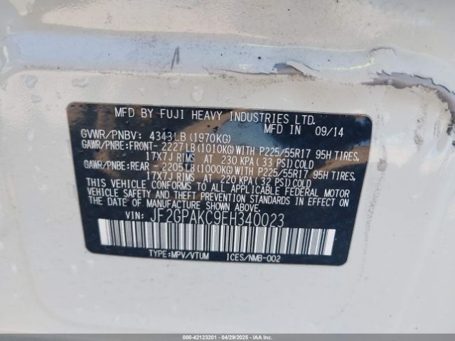 JF2GPAKC9EH340023 Subaru Xv Crosstrek 2.0i Limited