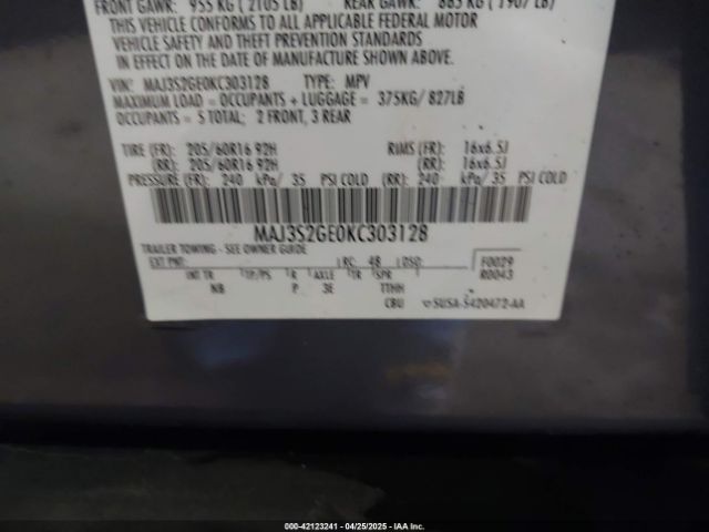MAJ3S2GE0KC303128 Ford Ecosport Se