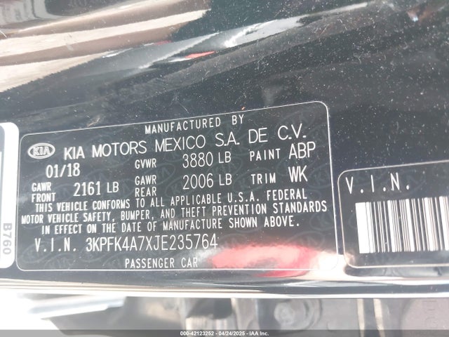 3KPFK4A7XJE235764 KIA mpi nu