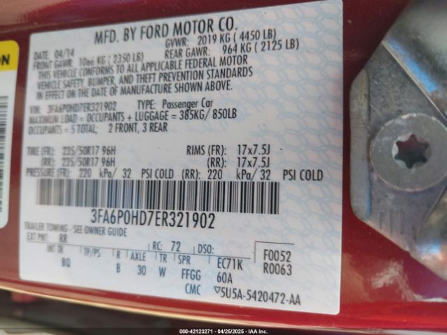 3FA6P0HD7ER321902 Ford FUSION SE