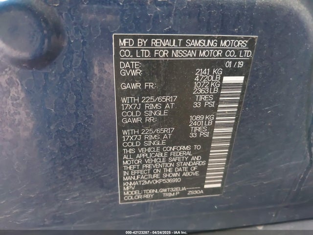 KNMAT2MV0KP536910 Nissan ROGUE SV