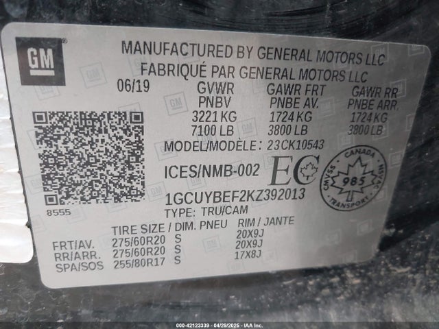 1GCUYBEF2KZ392013 Chevrolet l82 - di, afm, alum, gen 5, var 1