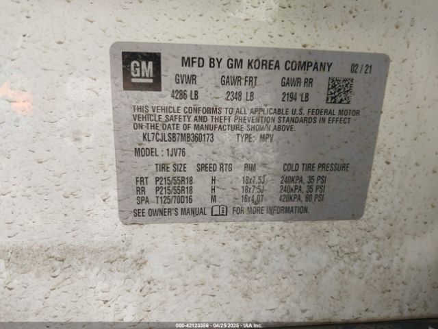 2021 CHEVROLET TRAX KL7CJLSB7MB360173 Photo 8