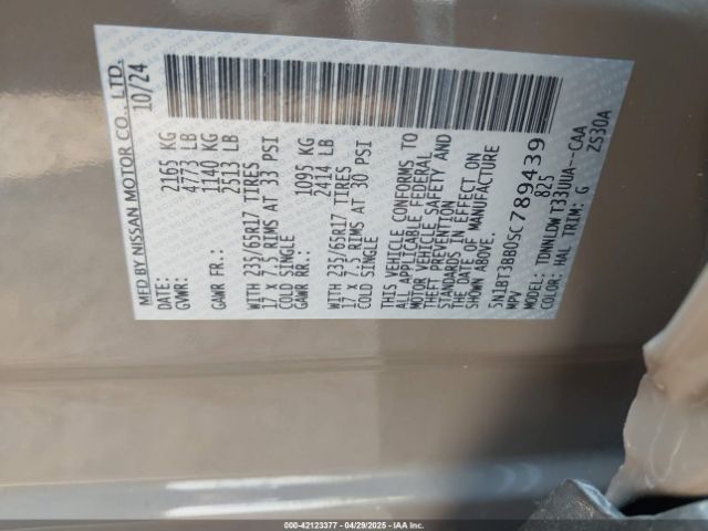 5N1BT3BB0SC789439 Nissan Rogue