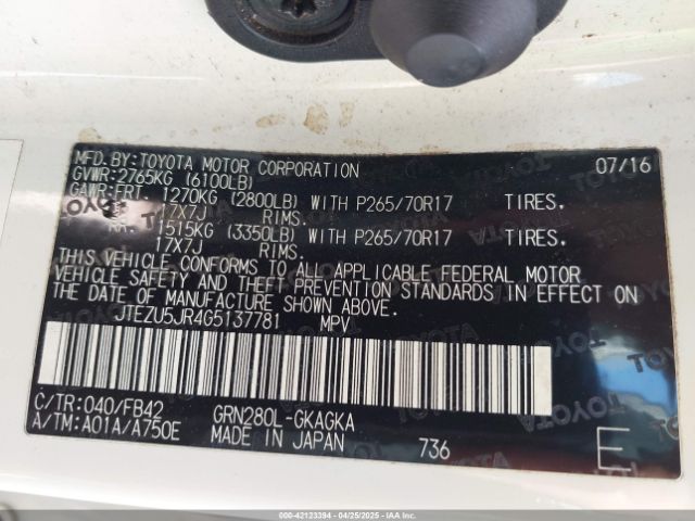 JTEZU5JR4G5137781 Toyota 4RUNNER SR5