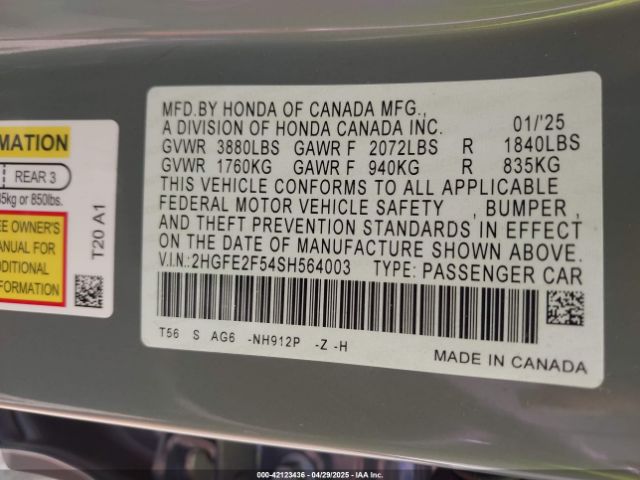 2HGFE2F54SH564003 Honda Civic Sport