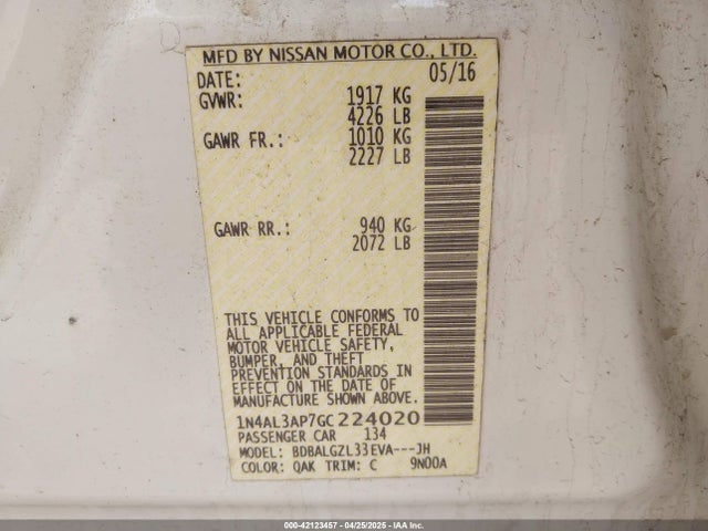 1N4AL3AP7GC224020 Nissan Altima 2.5 S
