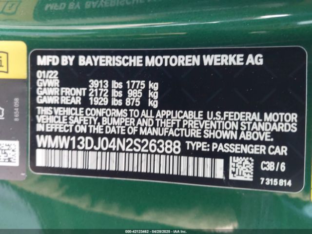 WMW13DJ04N2S26388 Mini Se Hardtop Cooper