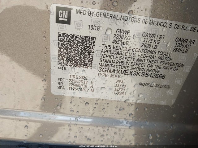 3GNAXVEX3KS542666 Chevrolet EQUINOX LT