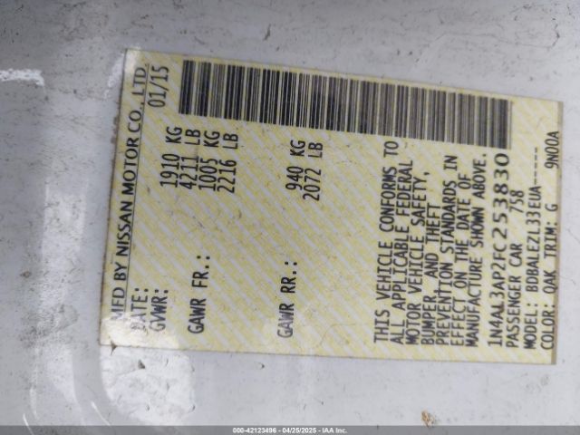 1N4AL3AP2FC253830 Nissan Altima 2.5/2.5 S/2.5 Sl/2.5 Sv