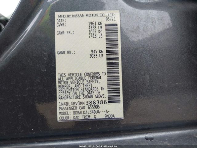 1N4BL4BV3MN388386 Nissan Altima S Fwd