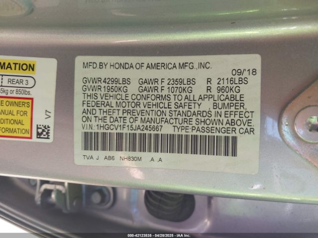 1HGCV1F15JA245667 Honda l15be