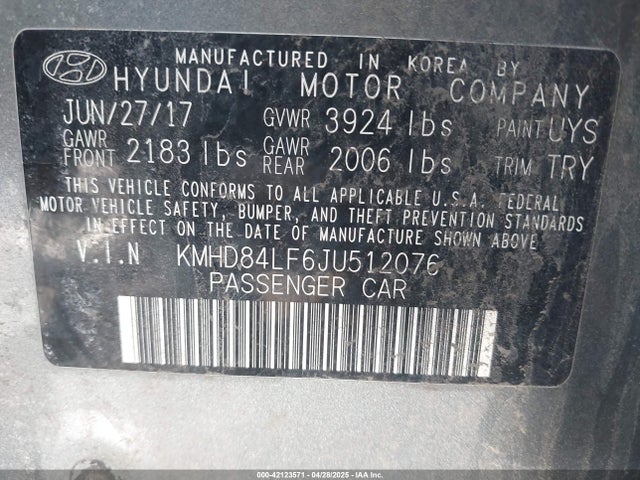 KMHD84LF6JU512076 Hyundai Elantra Value Edition