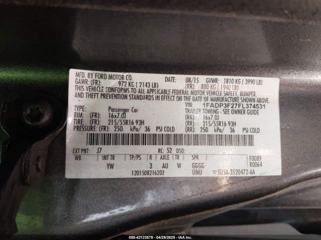 2015 FORD FOCUS 1FADP3F27FL374531 Photo 8