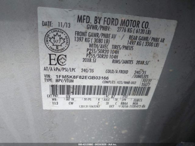 1FM5K8F82EGB03166 Ford Explorer Limited