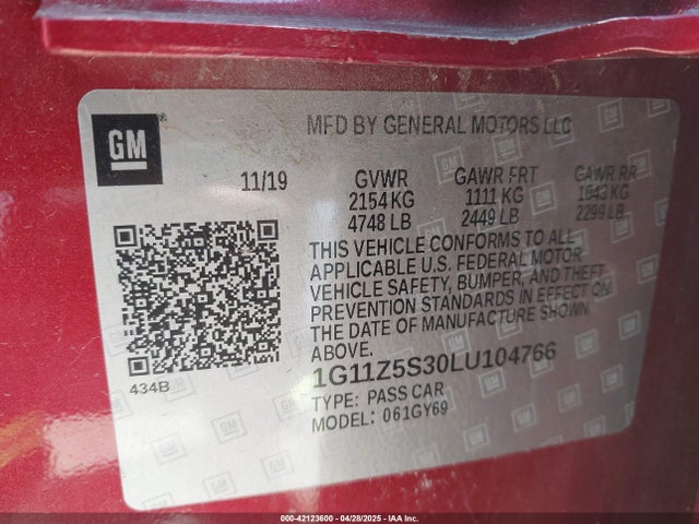 1G11Z5S30LU104766 Chevrolet Impala Fwd Lt