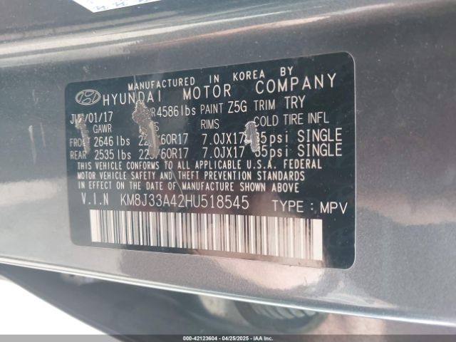 KM8J33A42HU518545 Hyundai Tucson Se Plus