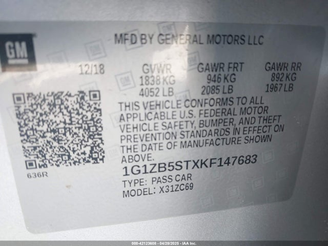 1G1ZB5STXKF147683 Chevrolet Malibu 1ls