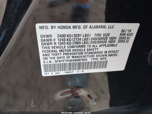 5FNYF7H5XKB007844 Honda Passport Ex-l