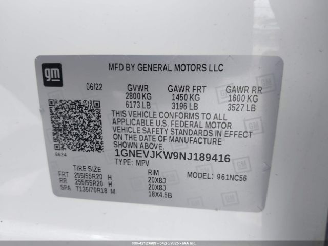1GNEVJKW9NJ189416 Chevrolet Traverse Awd Rs
