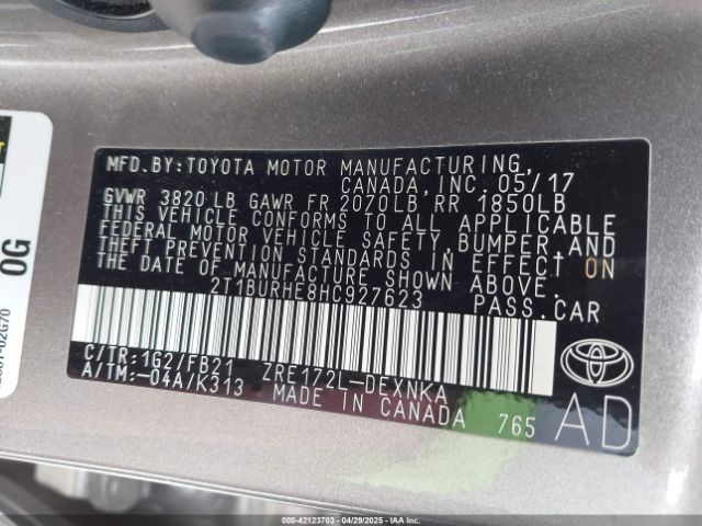 2T1BURHE8HC927623 Toyota COROLLA LE