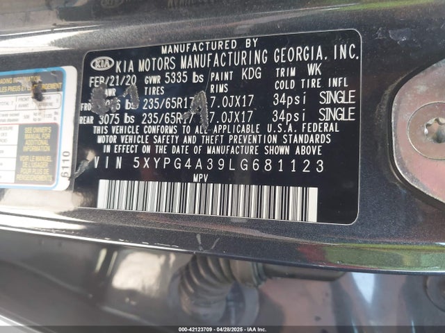 5XYPG4A39LG681123 KIA Sorento 2.4l Lx