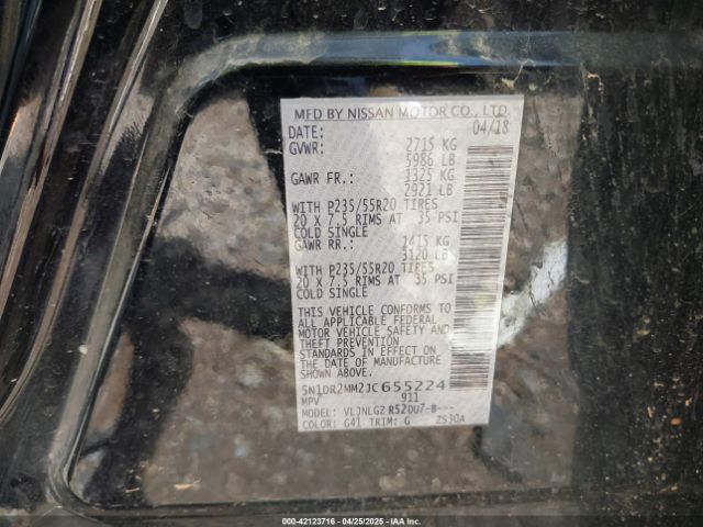 5N1DR2MM2JC655224 Nissan Pathfinder Sl