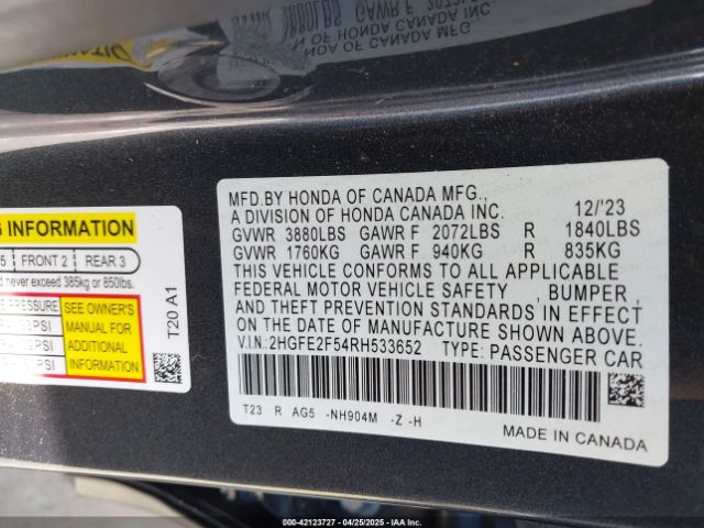 2HGFE2F54RH533652 Honda Civic Sport