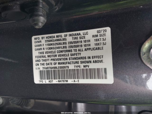 7FART6H99LE000979 Honda Cr-v Hybrid Touring