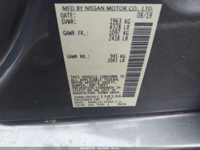 1N4BL4EVXLC138536 Nissan Altima Sl Fwd