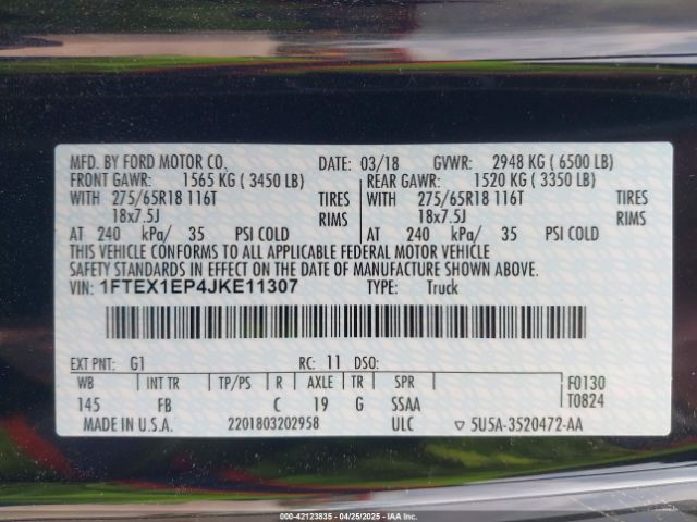 1FTEX1EP4JKE11307 Ford F-150 Xlt