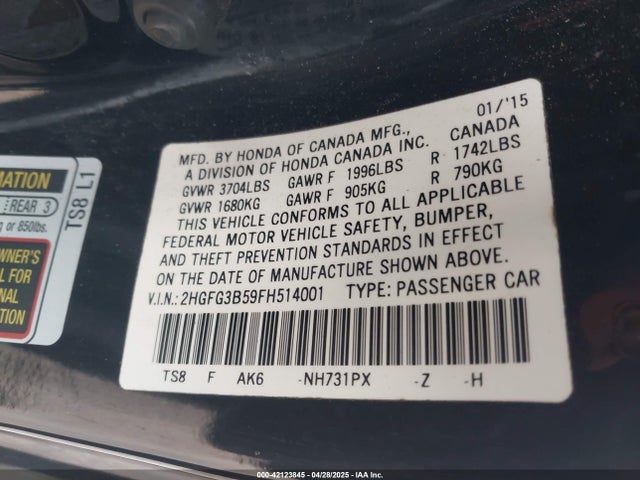 2HGFG3B59FH514001 Honda Civic Lx