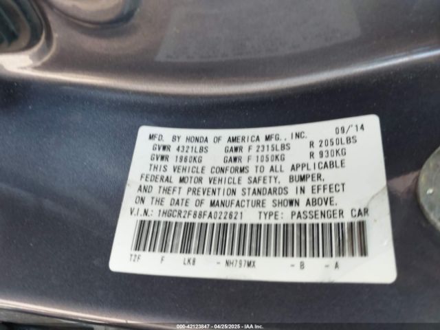 1HGCR2F88FA022621 Honda Accord Ex-l