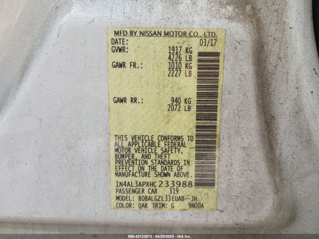 1N4AL3APXHC233988 Nissan Altima