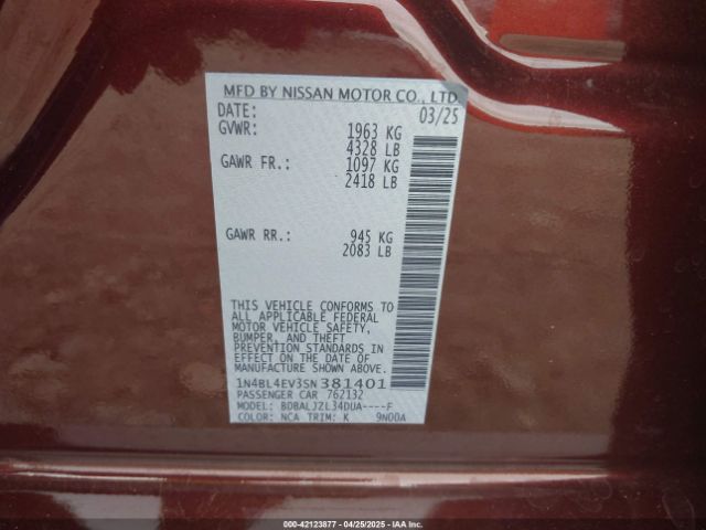 1N4BL4EV3SN381401 Nissan Altima Sl Fwd