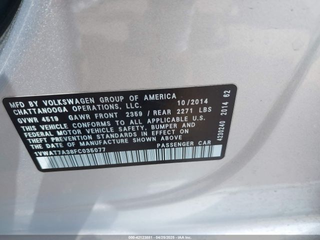 2015 VOLKSWAGEN PASSAT 1VWAT7A38FC035077 Photo 8
