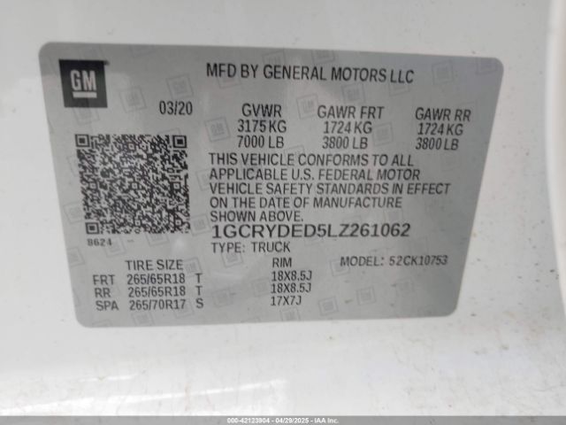 1GCRYDED5LZ261062 Chevrolet Silverado 1500 4wd  Standard Bed Lt