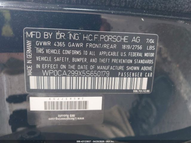 2005 PORSCHE 911 WP0CA299X5S650179 Photo 8