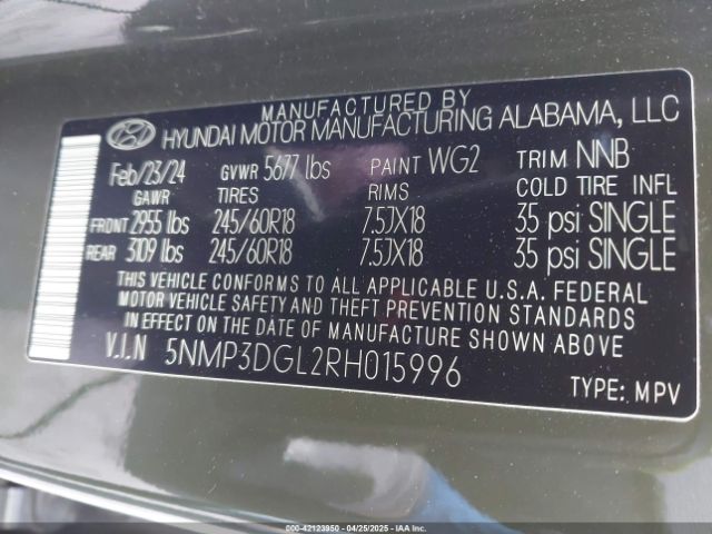 5NMP3DGL2RH015996 Hyundai Santa Fe Xrt