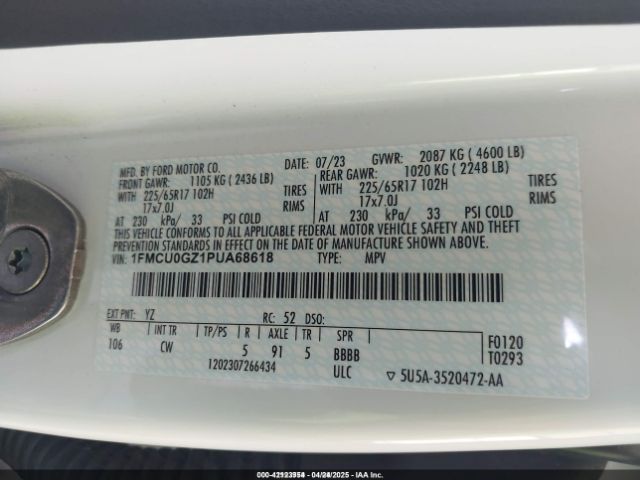 1FMCU0GZ1PUA68618 Ford Escape Active