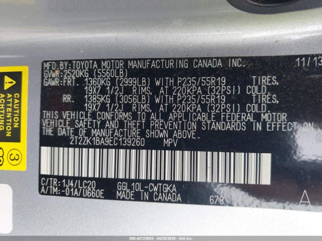 2T2ZK1BA9EC139260 Lexus RX 350