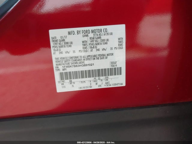 1FM5K7B83HGB91021 Ford Explorer