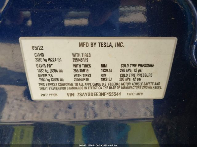 7SAYGDEE3NF455544 Tesla Model Y Long Range Dual Motor All-wheel Drive