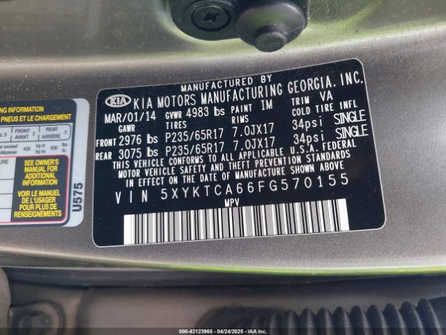 5XYKTCA66FG570155 KIA SORENTO LX
