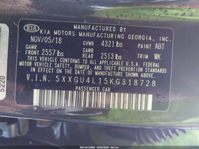 5XXGU4L15KG318728 KIA OPTIMA EX