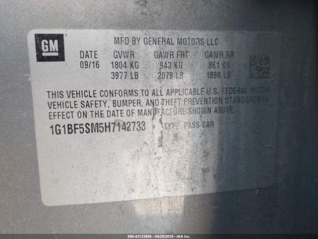 1G1BF5SM5H7142733 Chevrolet Cruze Premier Auto