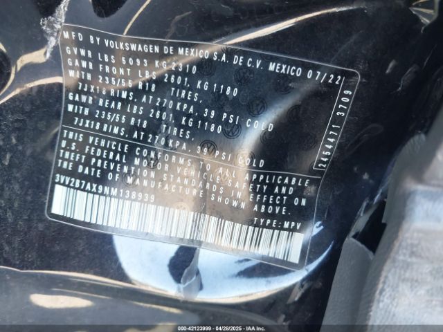 3VV2B7AX9NM138939 Volkswagen Tiguan 2.0t Se
