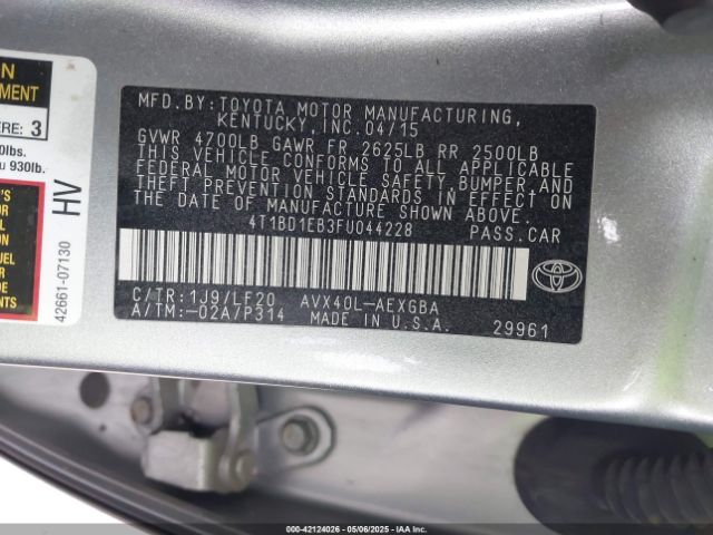 4T1BD1EB3FU044228 Toyota Avalon Hybrid Xle Premium