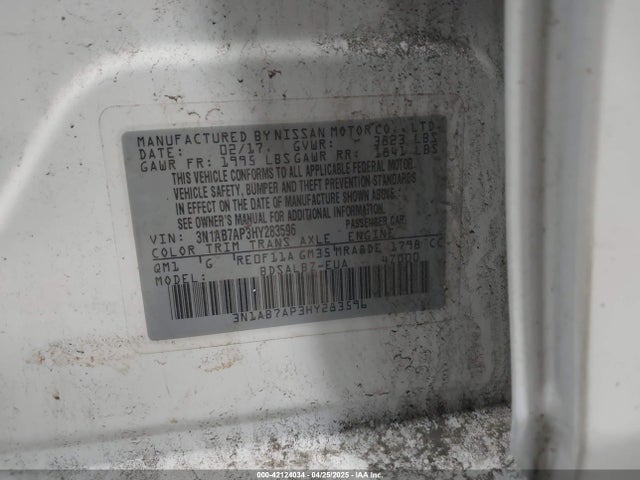3N1AB7AP3HY283596 Nissan SENTRA S
